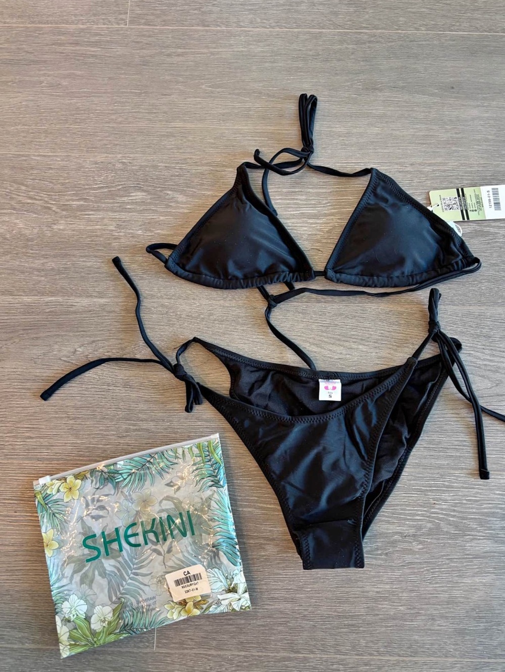 Black Triangle String Bikini Set - Shekini Size Small